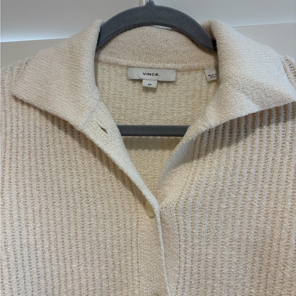 VINCE EUC Ribbed Polo Cardigan Knit Sweater Natural Ivory Cream S - Picture 4 of 5
